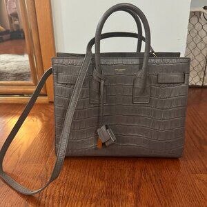 Saint Laurent Sac de Jour NM Bag Crocodile Embossed Leather Small Gray